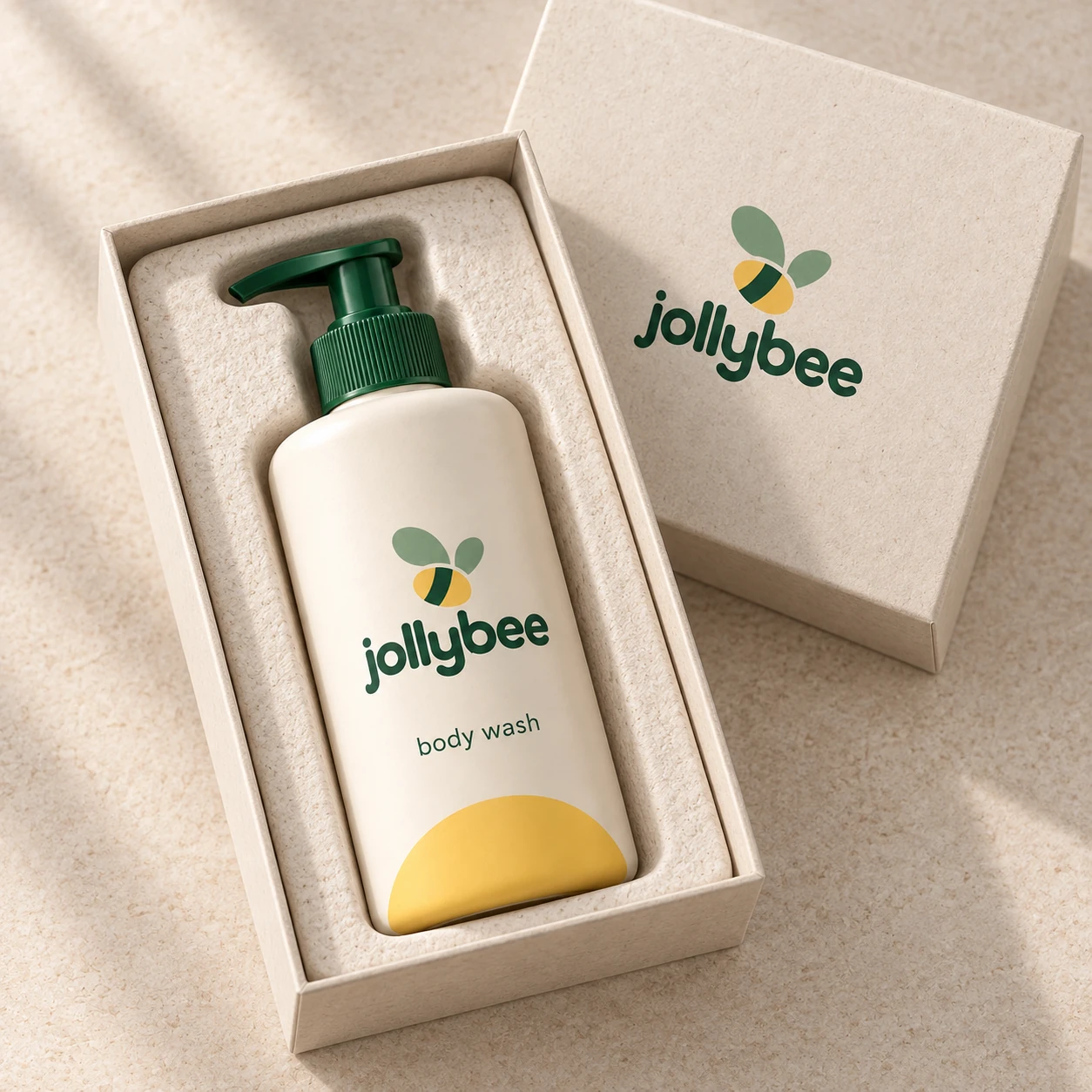 Jollybee baby body wash placed inside its visible open branded box