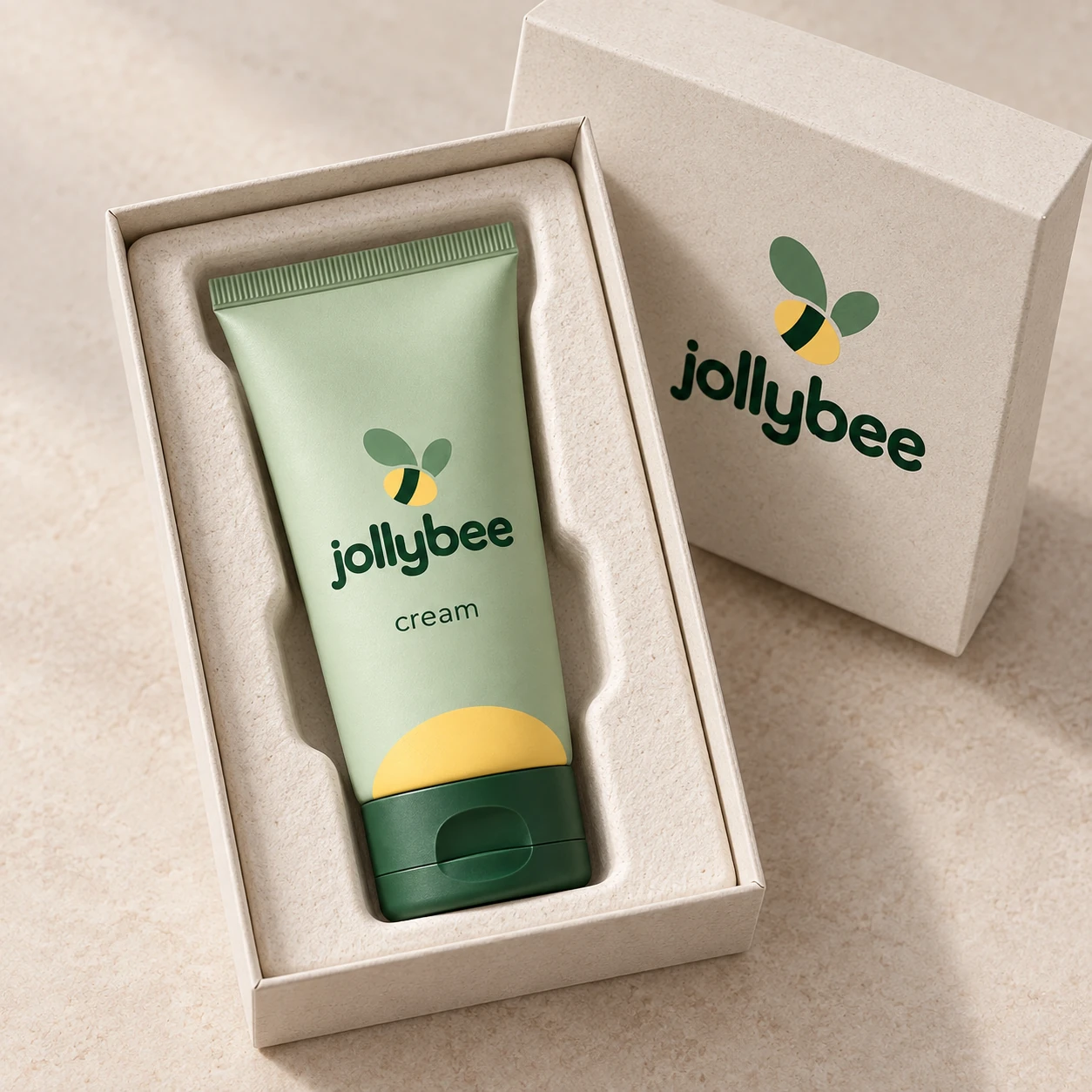 Jollybee baby cream placed inside its visible open branded box