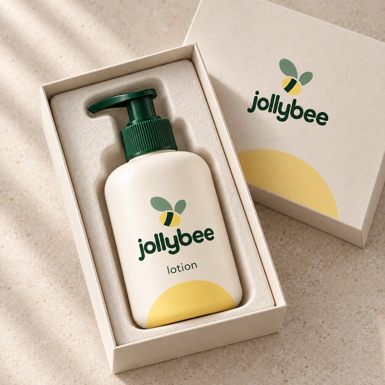 Jollybee baby lotion placed inside its visible open branded box